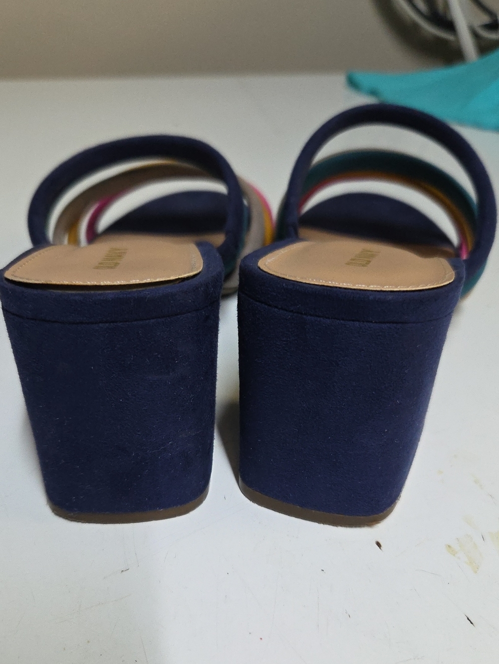 Sz 9 Old Navy Multicolor Strappy Block Heel Sandals - Navy,Pink, Mustard, Teal - Picture 6 of 6